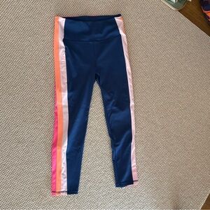 Lilly Pulitzer Luxletic Blue w/Pink & White Stripes Crop Leggings. Medium